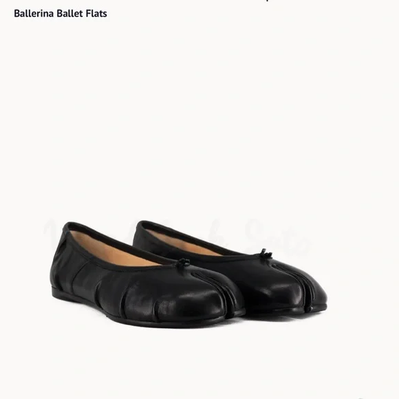 WoodchuckSato Black Leather Split-Toe Tabi Fold Ballerina Ballet Flats - Picture 1 of 12